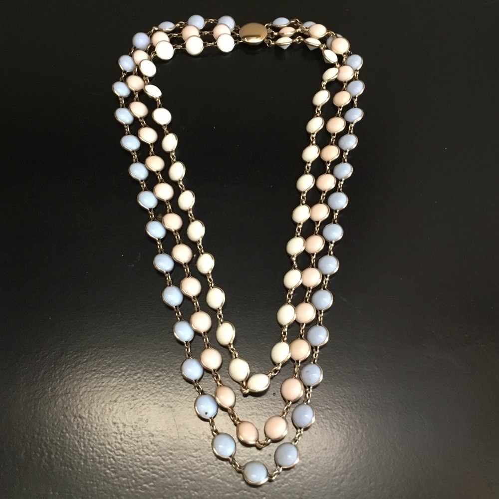 Vintage 80s Triple Strand pink/blue/white necklace
